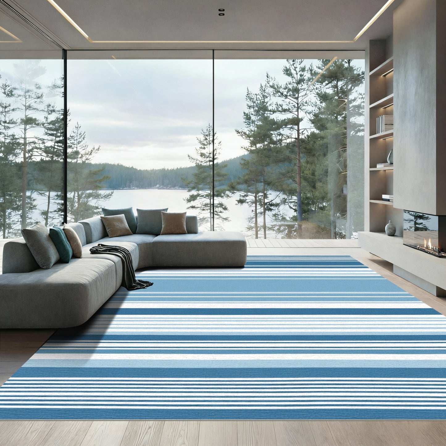 Coastal Blue Horizontal Stripe Rug