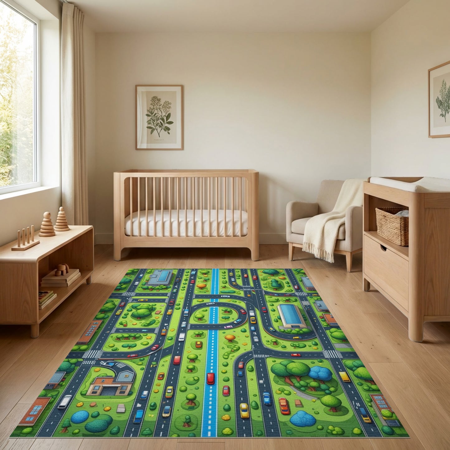Vibrant Aerial City Grid Trees Rug