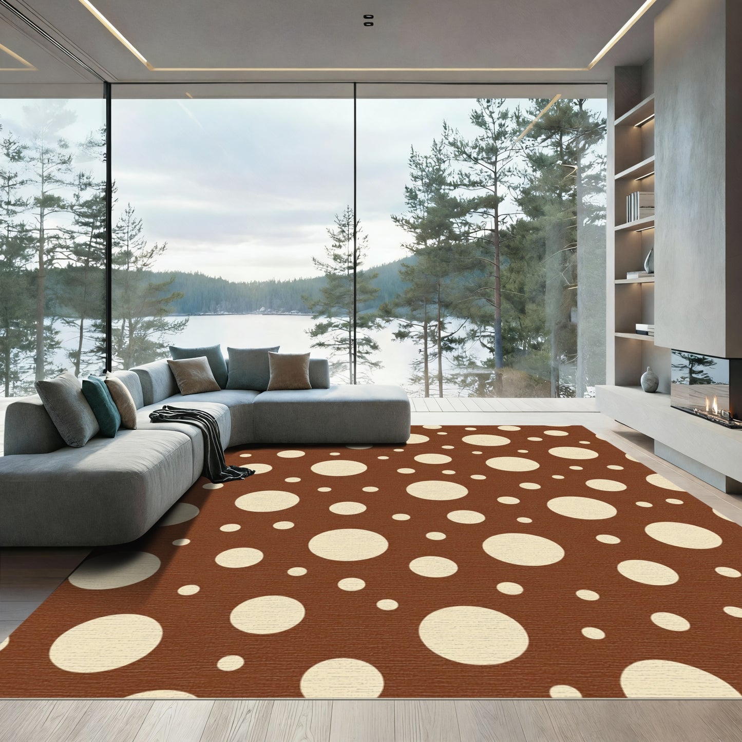 Brown Cream Polka Dot Circles Rug