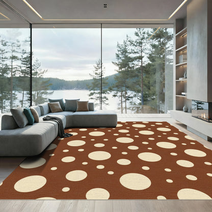 Brown Cream Polka Dot Circles Rug