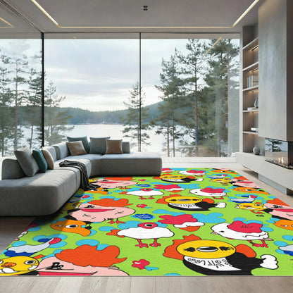 Whimsical Cartoon Chickens Colorful Fun Rug