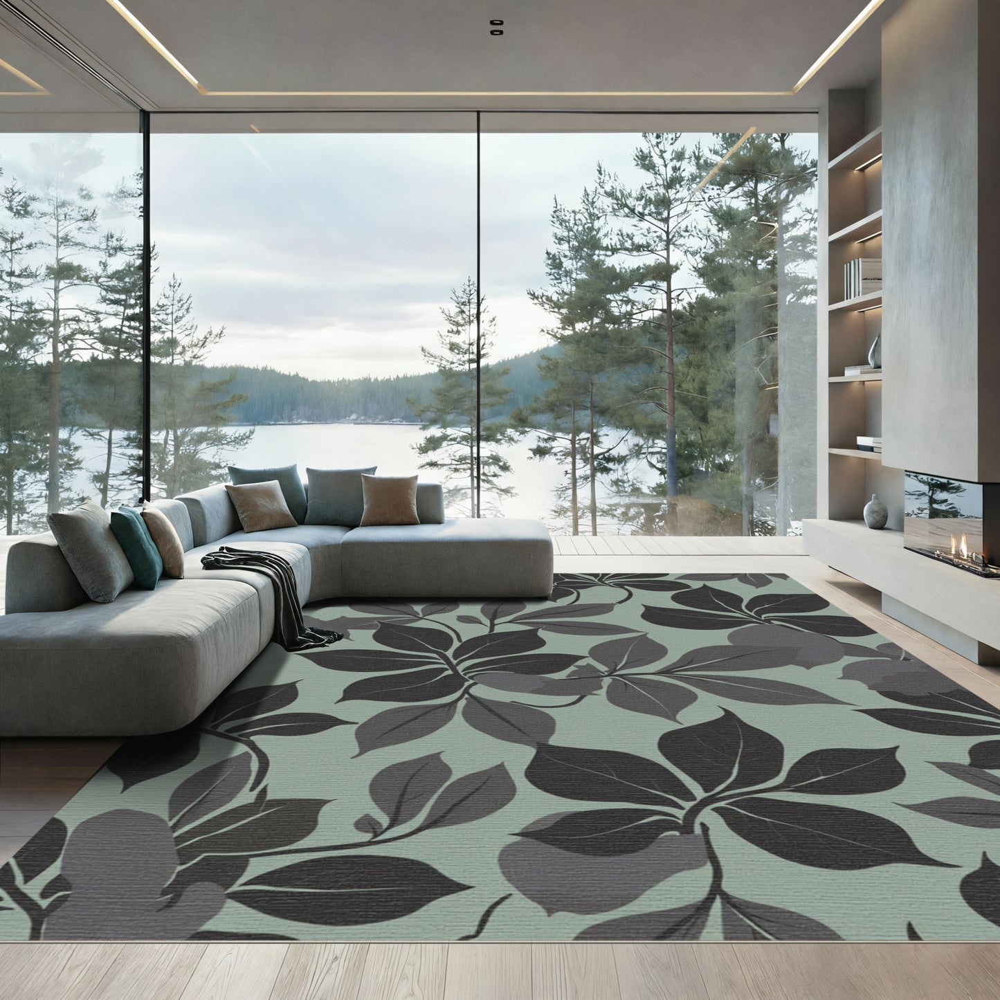 Monochromatic Leafy Vine Arrangement Rug