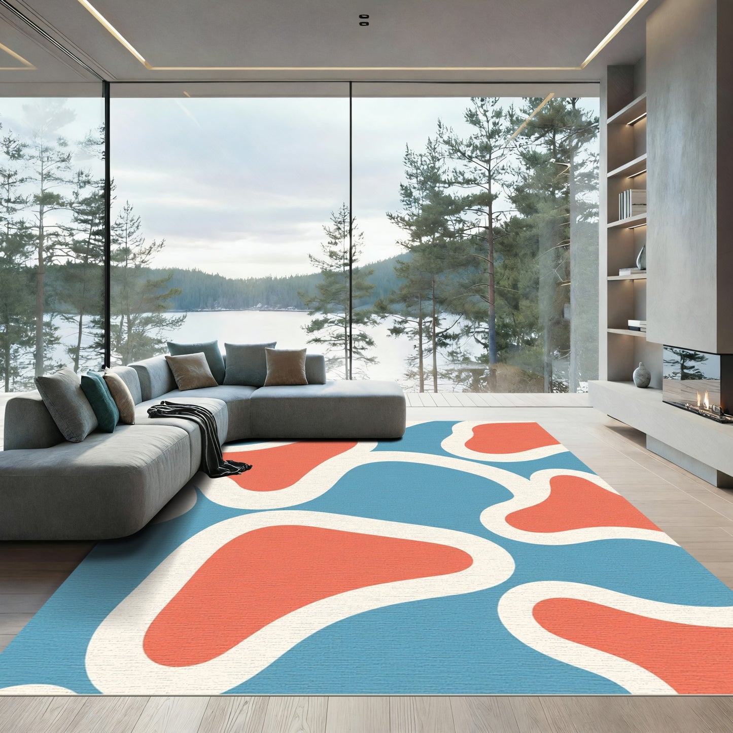 Coral Blue Organic Blob Rug
