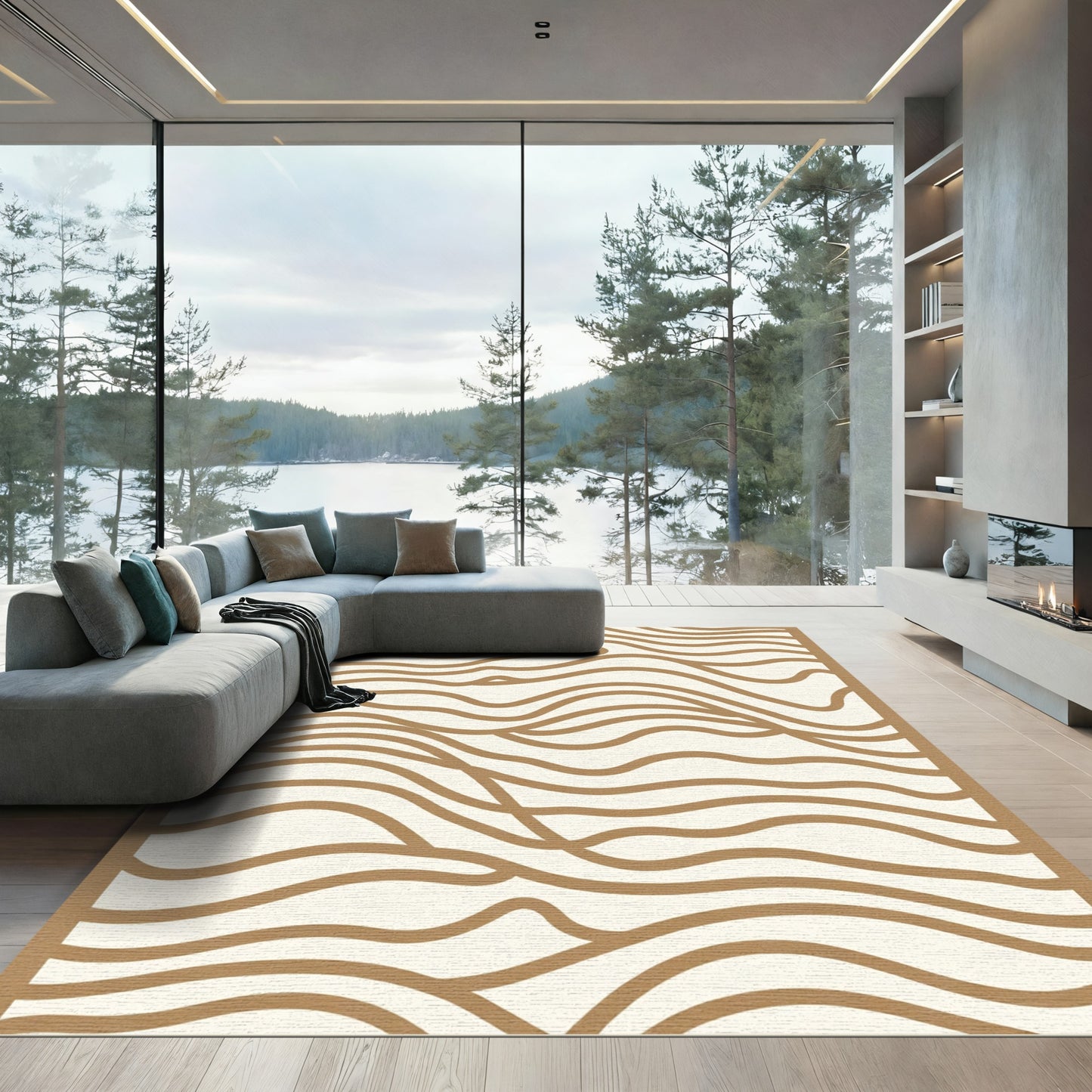 Earthy Brown Wavy Lines Area Rug