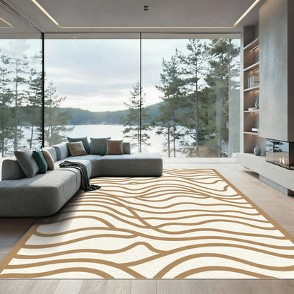 Earthy Brown Wavy Lines Area Rug