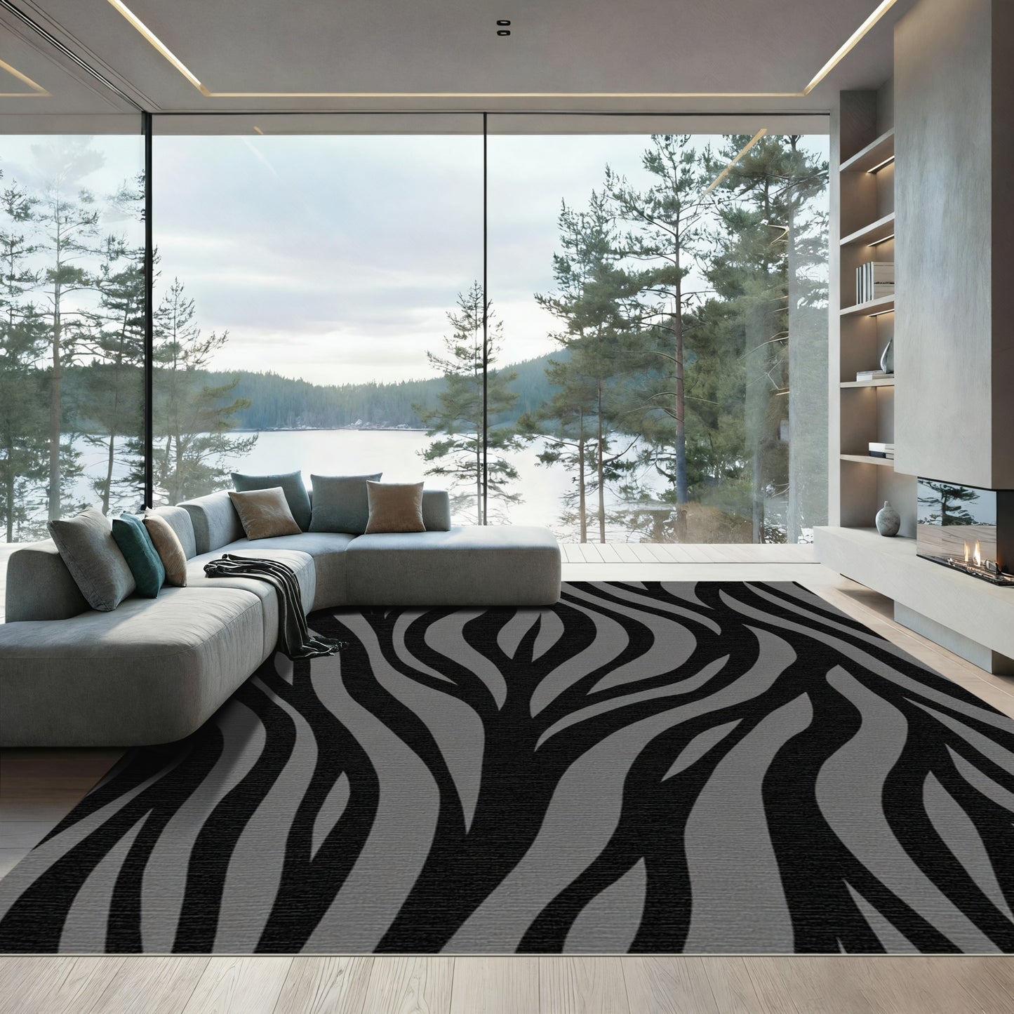 Dark Gray Black Zebra Stripe Rug