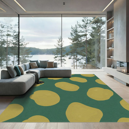 Yellow Blob Contemporary Teal Rug