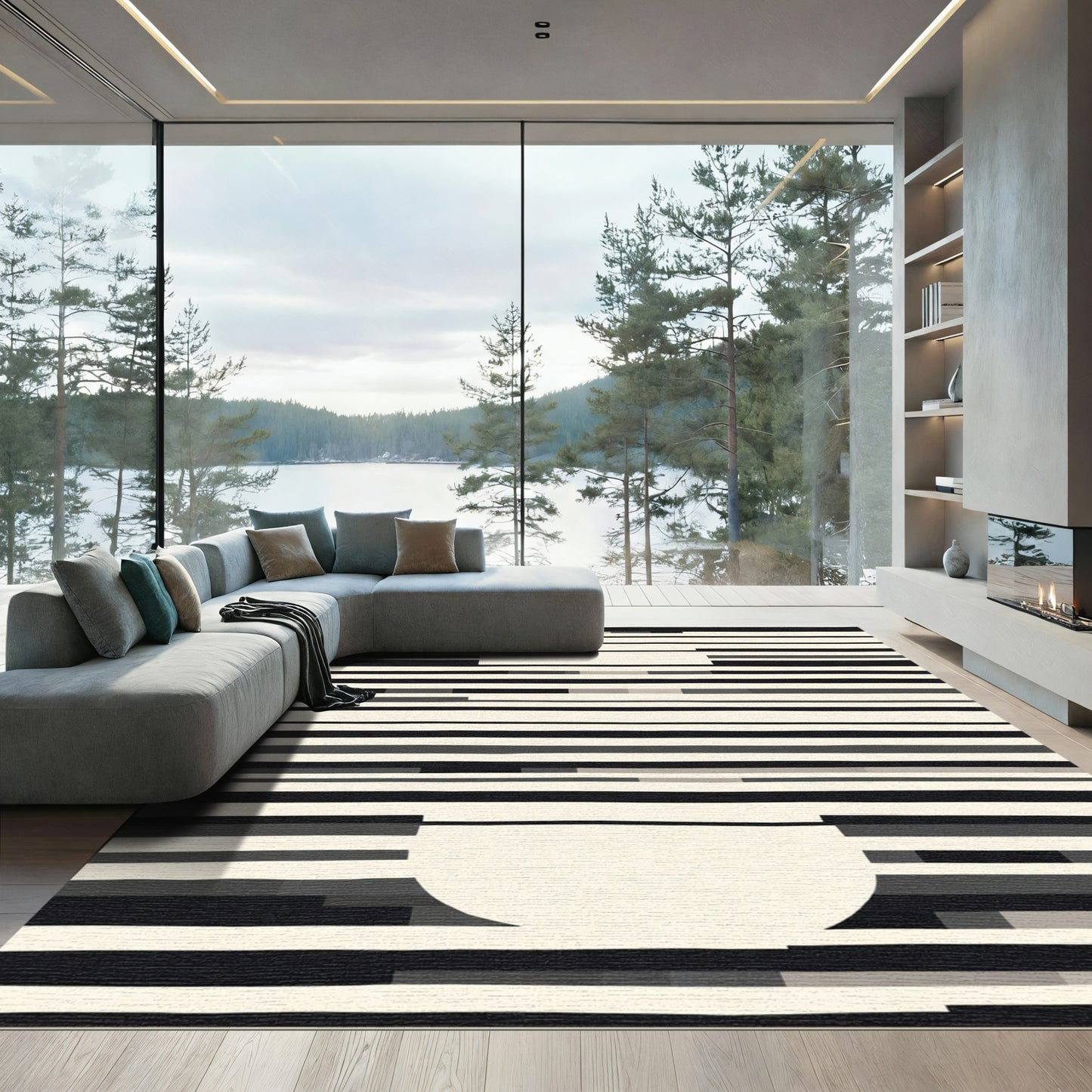 Monochromatic Horizontal Stripe Abstract Rug