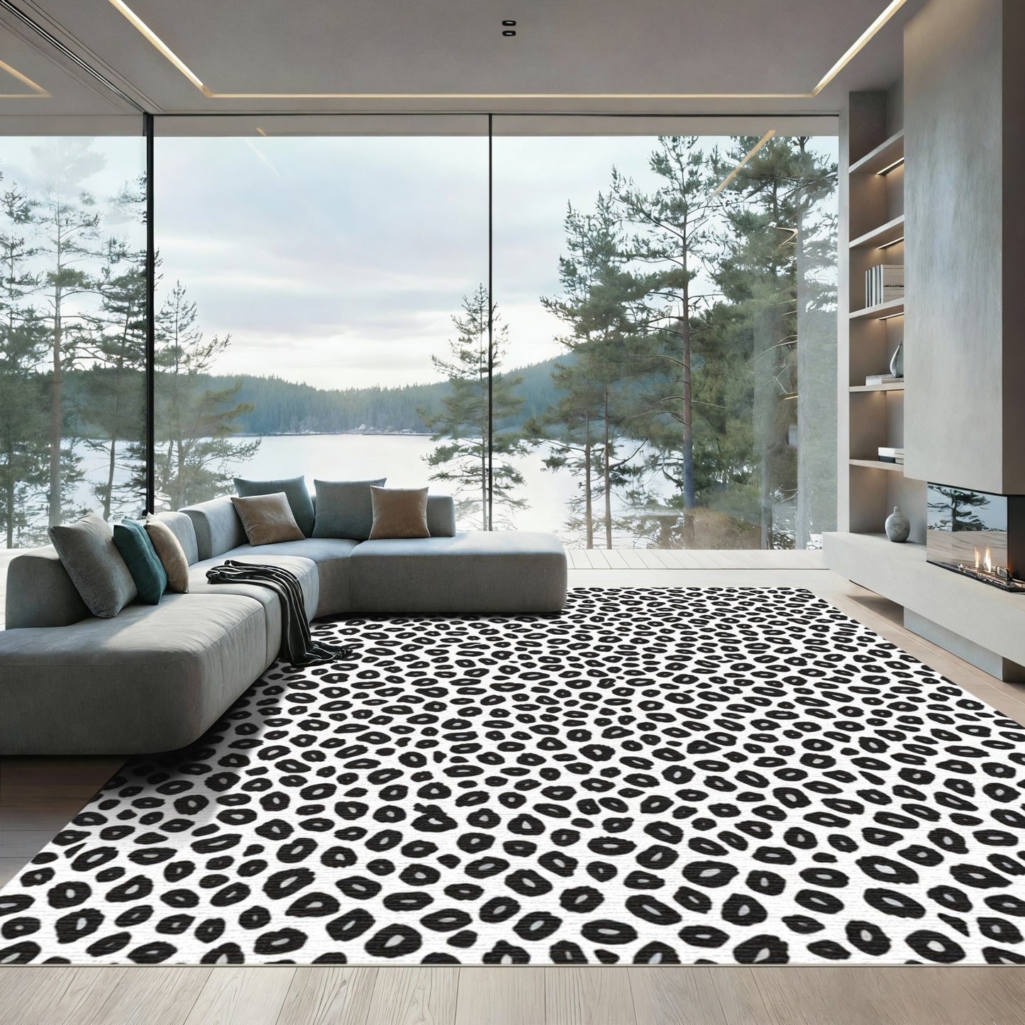 Chic Black White Spots Area Rug