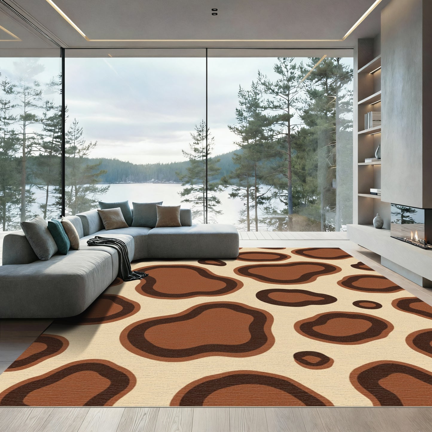 Brown Cream Animal Spot Rug