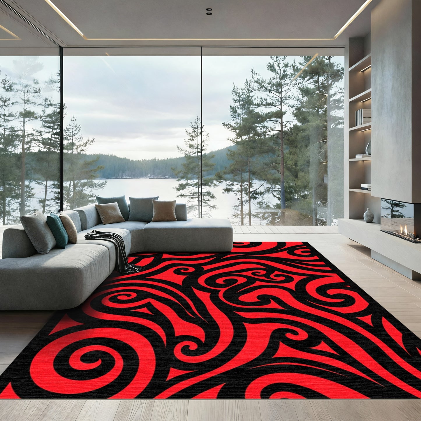 Bold Red Swirl Tribal Rug