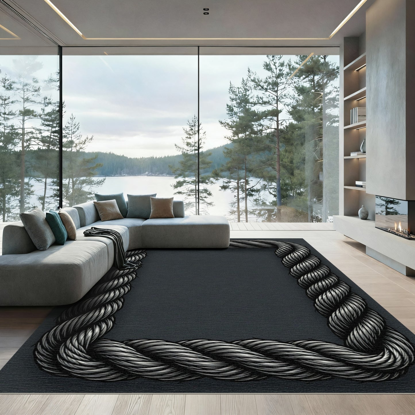 Thick Braided Rope Frame Rug