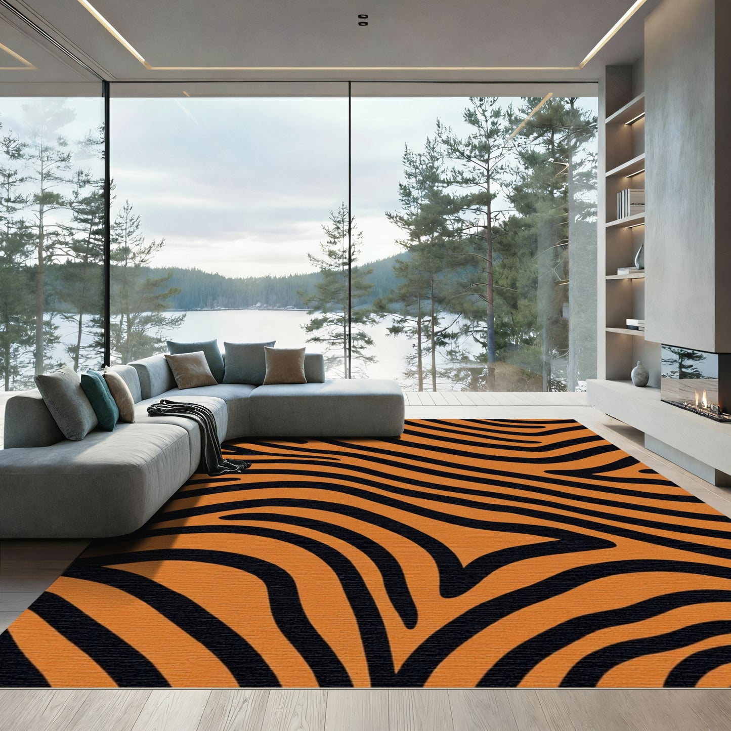 Orange Black Wild Stripes Rug