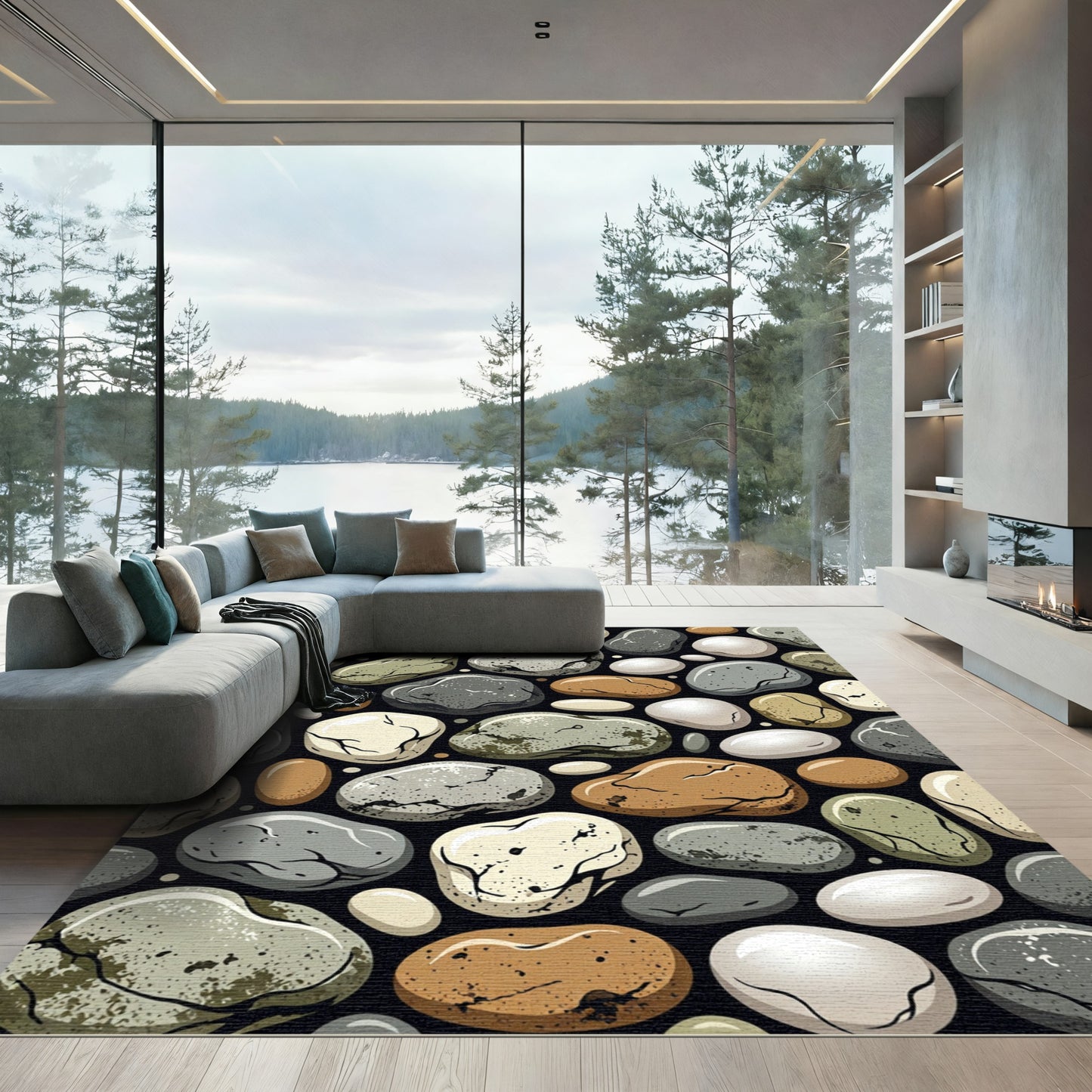 Natural Stone Smooth Pebbles Scattered Rug