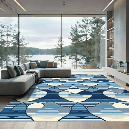 Abstract Blue Gradient Curvy Forms Rug