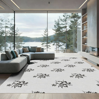 Hand Drawn Black Floral Bouquet Rug