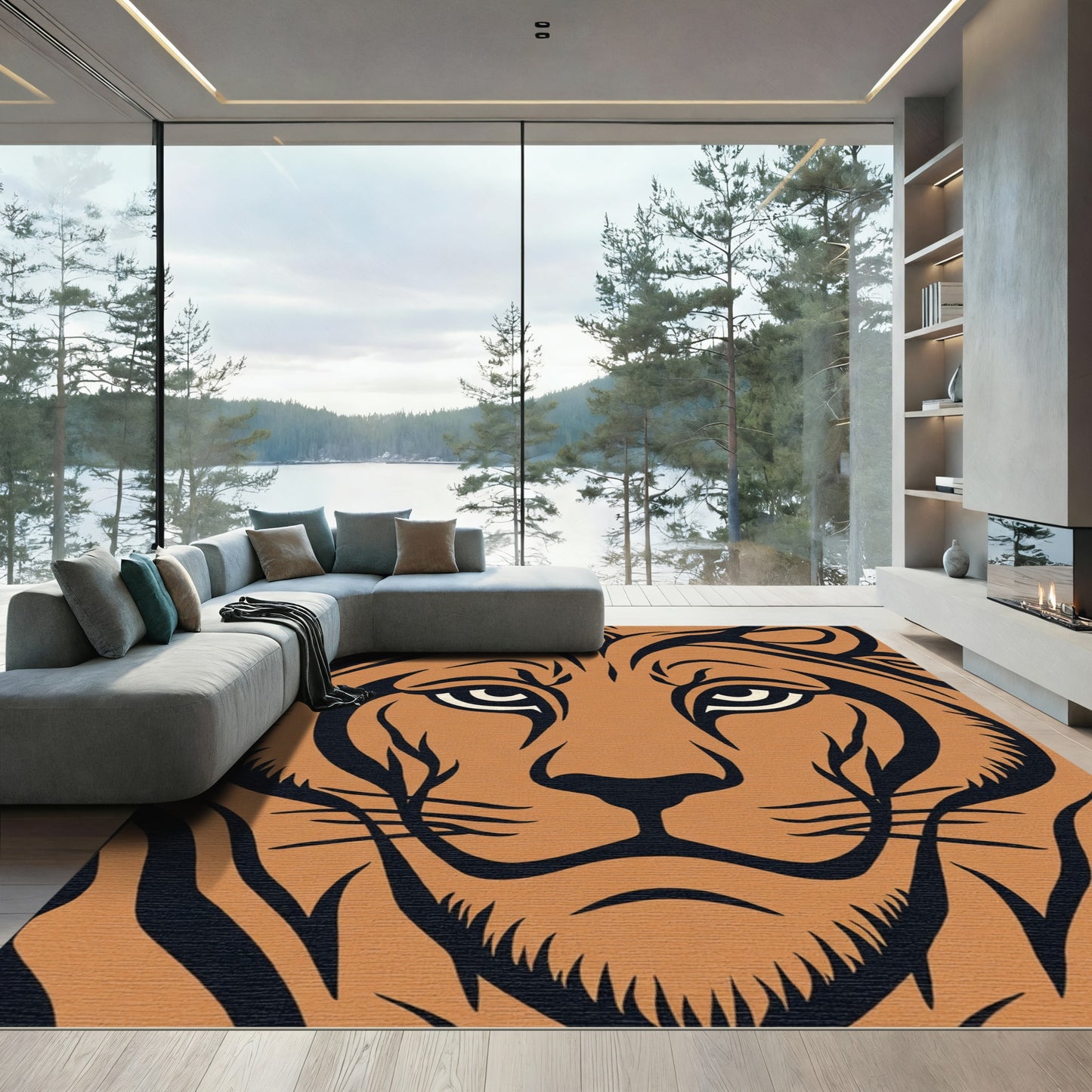 Bold Orange Tiger Face Close Up Rug