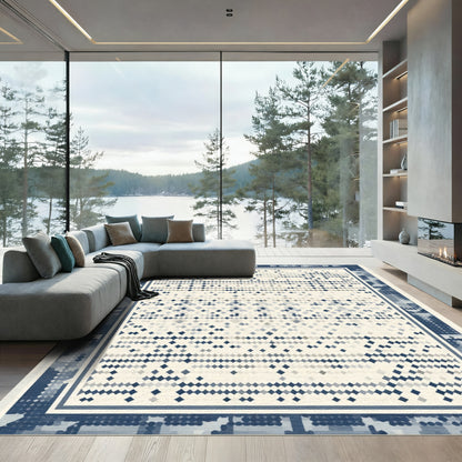 Navy Blue Pixelated Diamond Rug