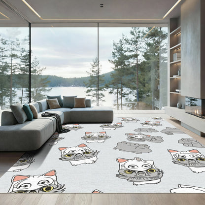 Whimsical Gray Cat Collage Rug