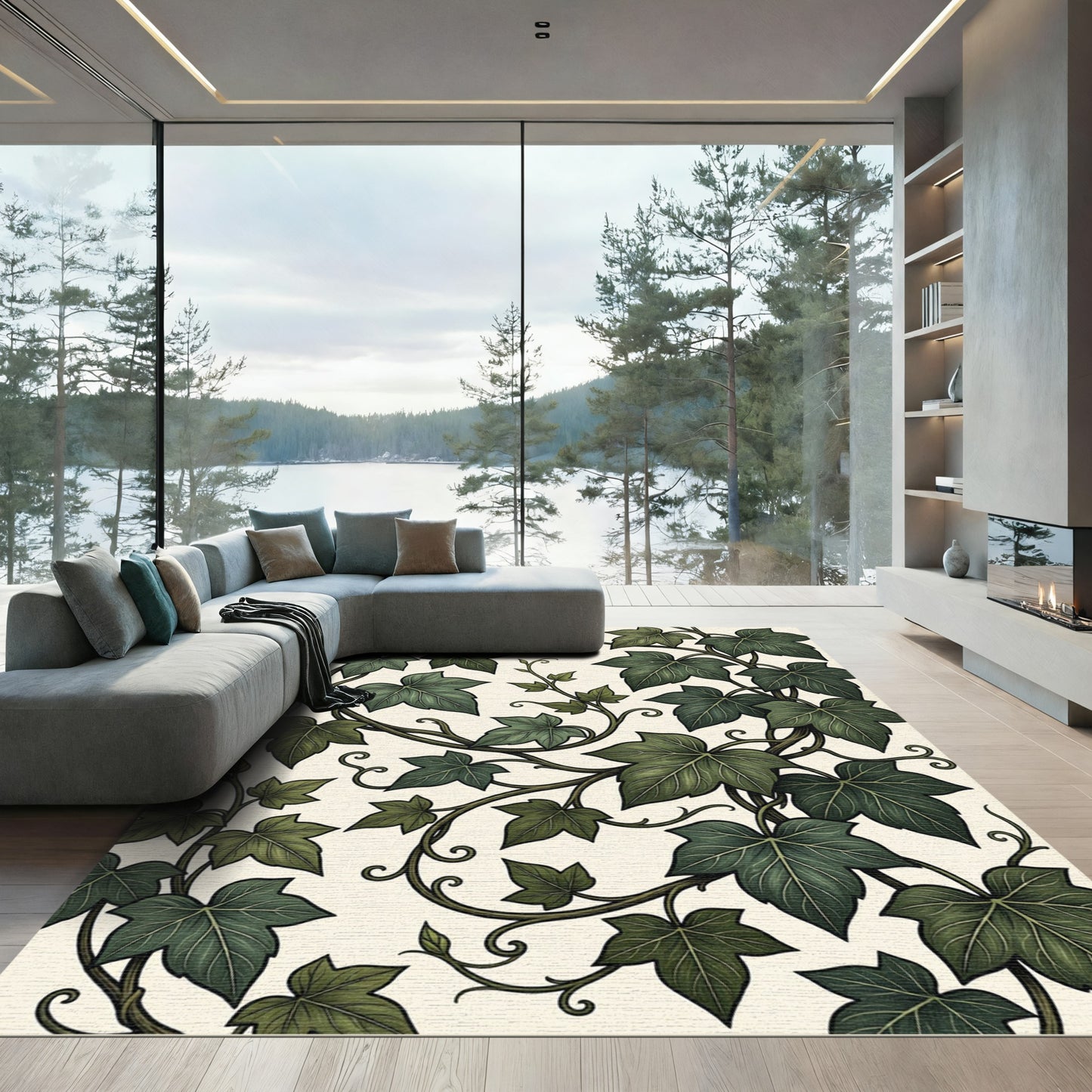 Lush Green Ivy Leaf Botanical Vine Rug
