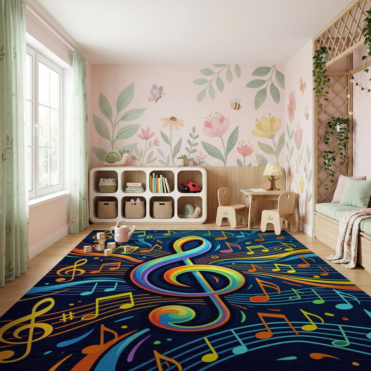 Vibrant Rainbow Treble Clef Notes Rug