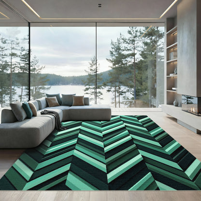 Modern Teal Chevron Inlay Rug