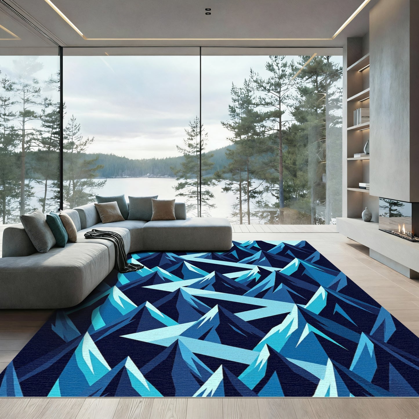Abstract Blue Mountain Geometric Rug