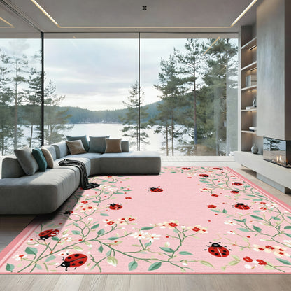 Pink Ladybug Garden Border Rug