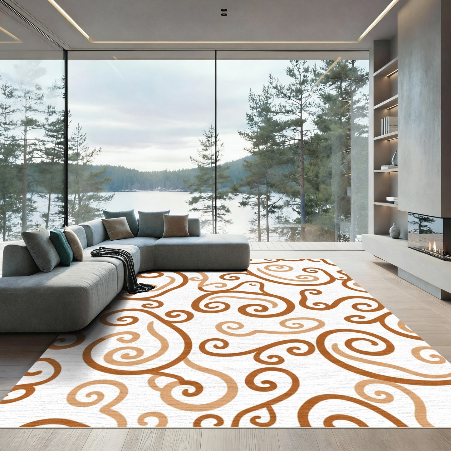 Brown Swirls Abstract Organic Flow Rug