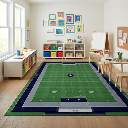 Green Navy Star Football Field Rug