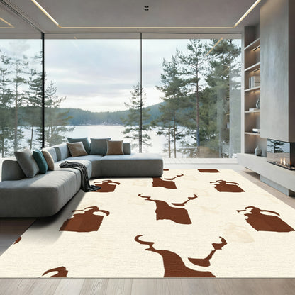Brown Cream Abstract Deer Head Rug