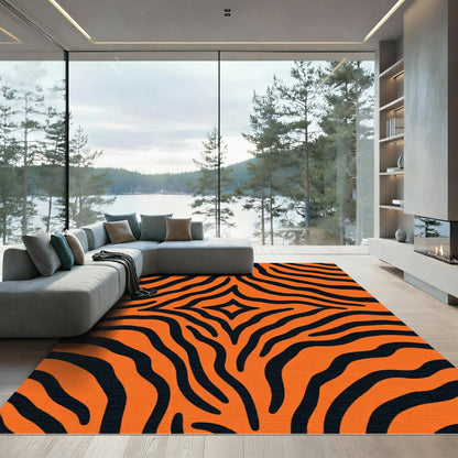Vibrant Orange Black Animal Print Rug
