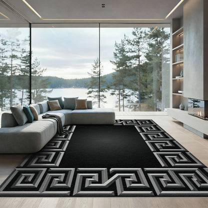 Geometric Gray Maze Frame Rug