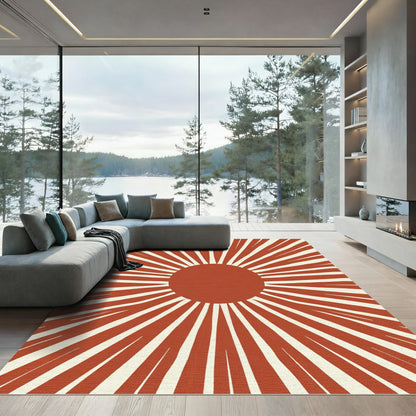 Terracotta Sunburst Rays Rug