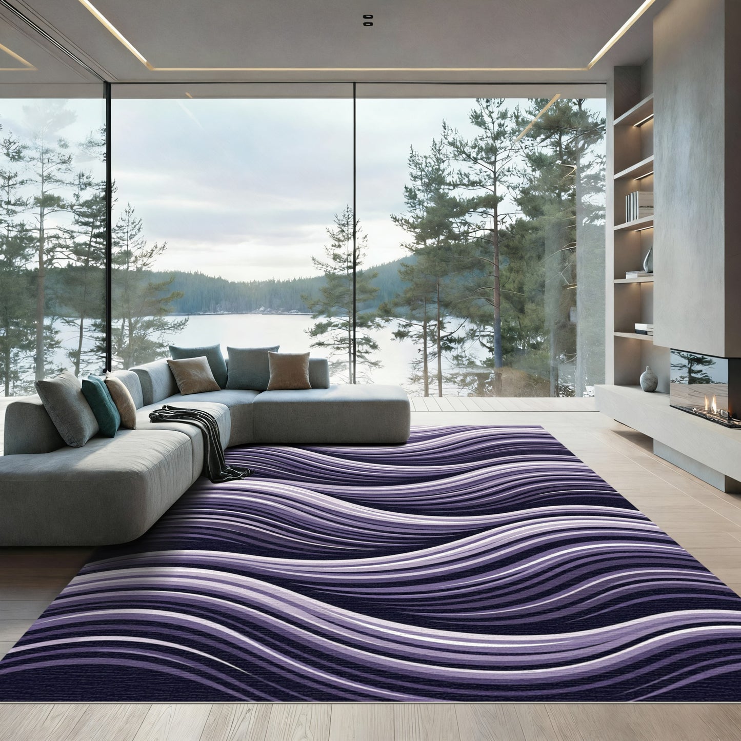 Deep Purple Wavy Stripe Overlap Rug