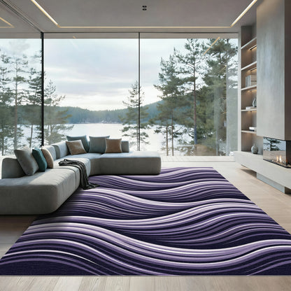 Deep Purple Wavy Stripe Overlap Rug