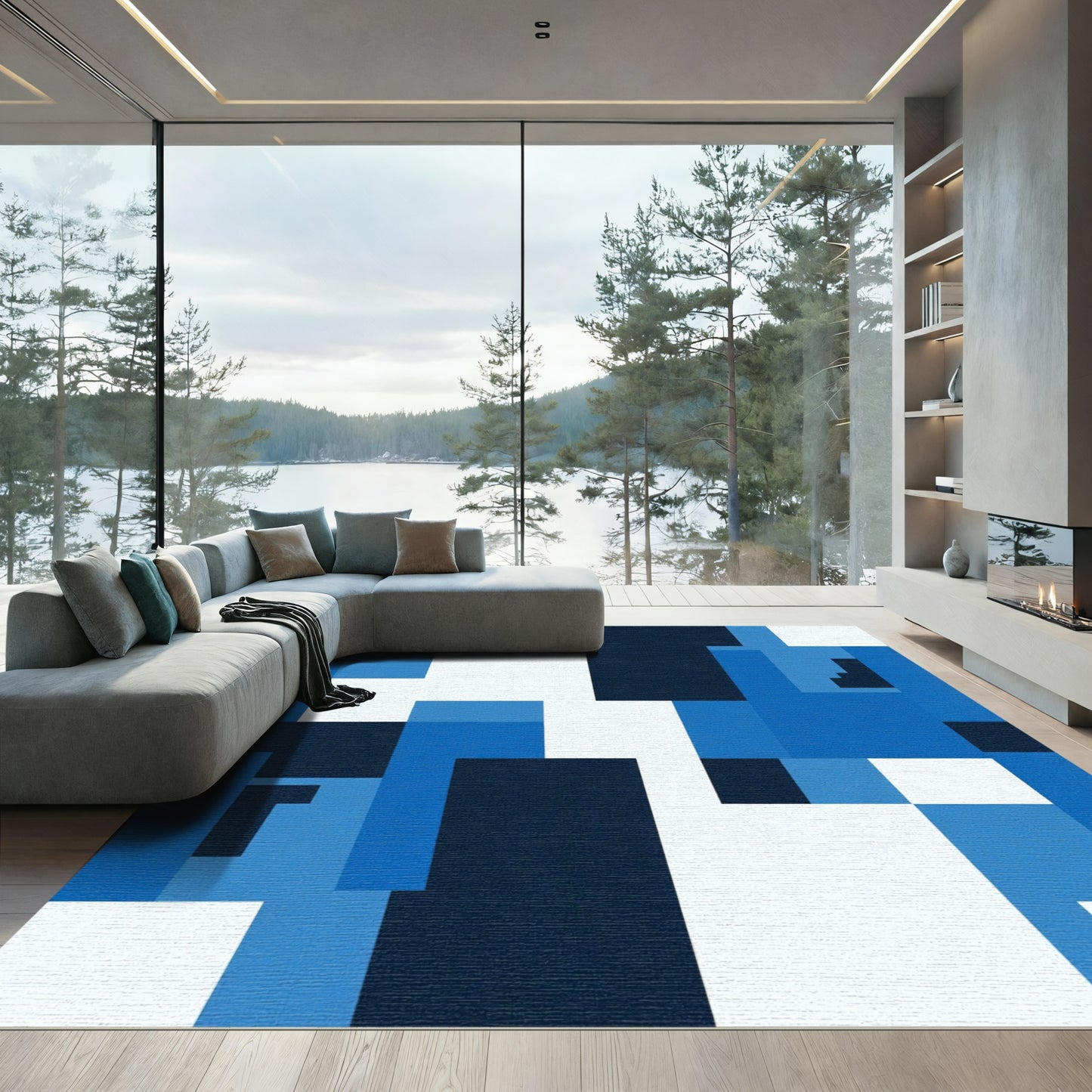 Shades Blue Geometric Abstraction Rug