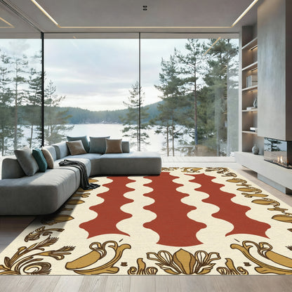 Terracotta Ochre Floral Border Rug