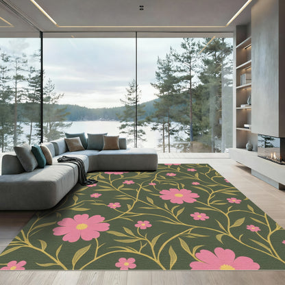Pink Floral Vine Artwork Rug