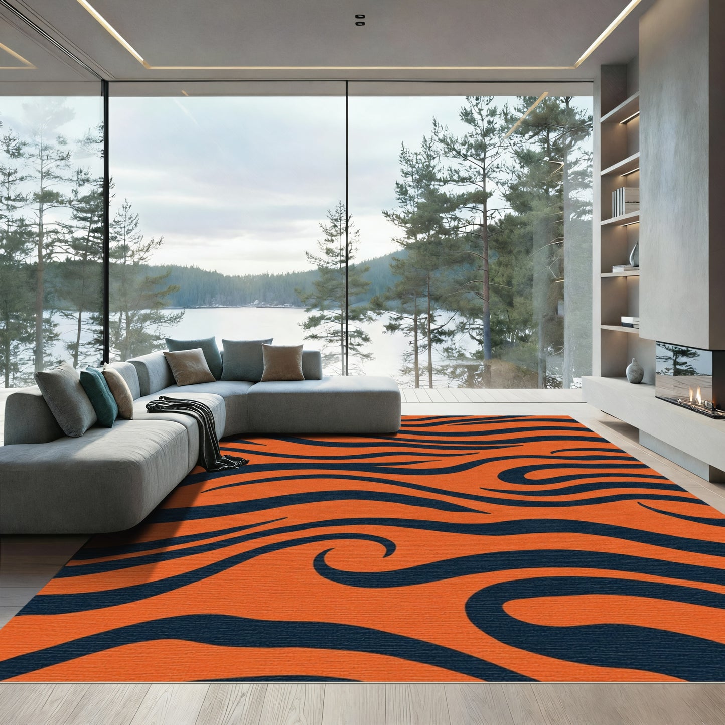 Bold Orange Navy Tiger Stripes Rug
