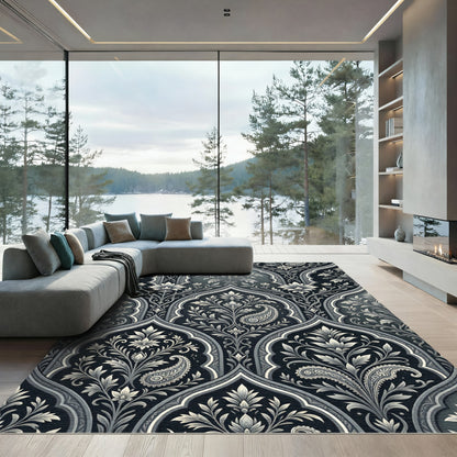 Monochromatic Gray Paisley Archway Bloom Rug