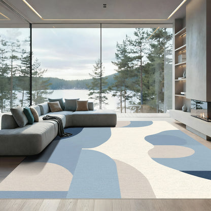 Mid-Century Blue Abstract Organic Shapes Rug