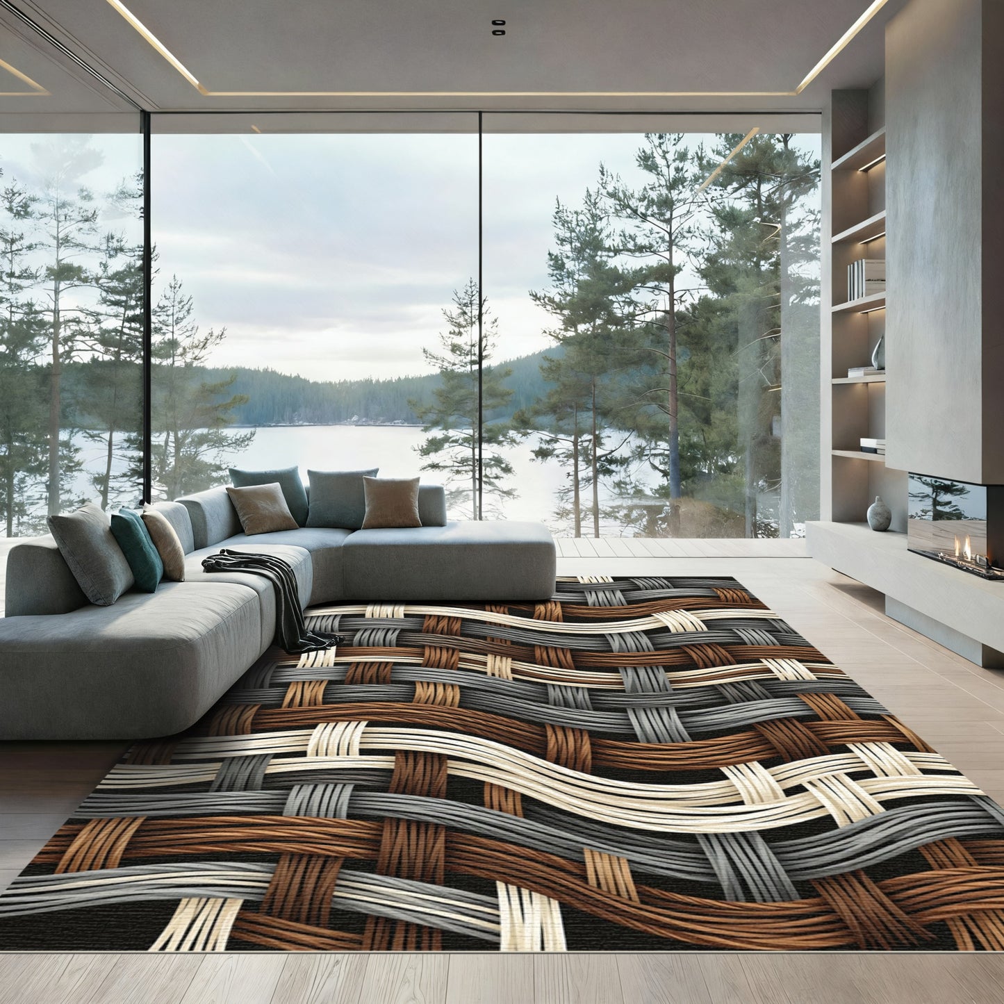 Woven Earthy Gray and Cream Wave Rug