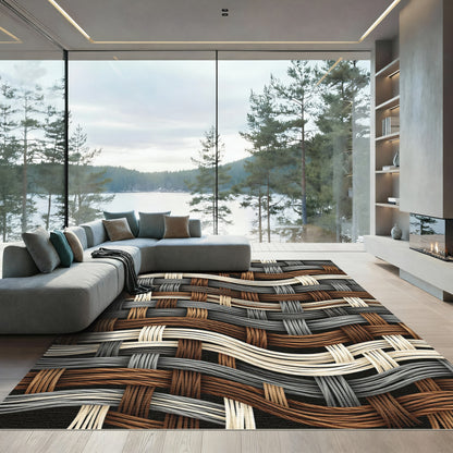 Woven Earthy Gray and Cream Wave Rug