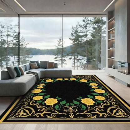 Golden Yellow Rose Garden Border Rug