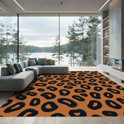 Wild Black Spots Orange Background Rug