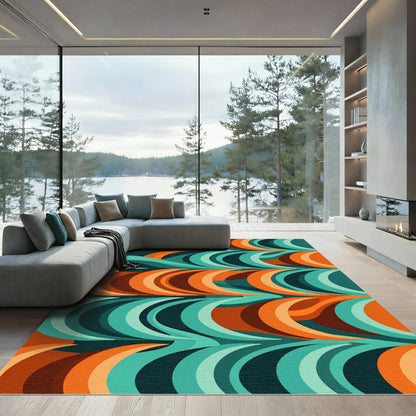 Retro Mid Century Orange Teal Swirl Rug