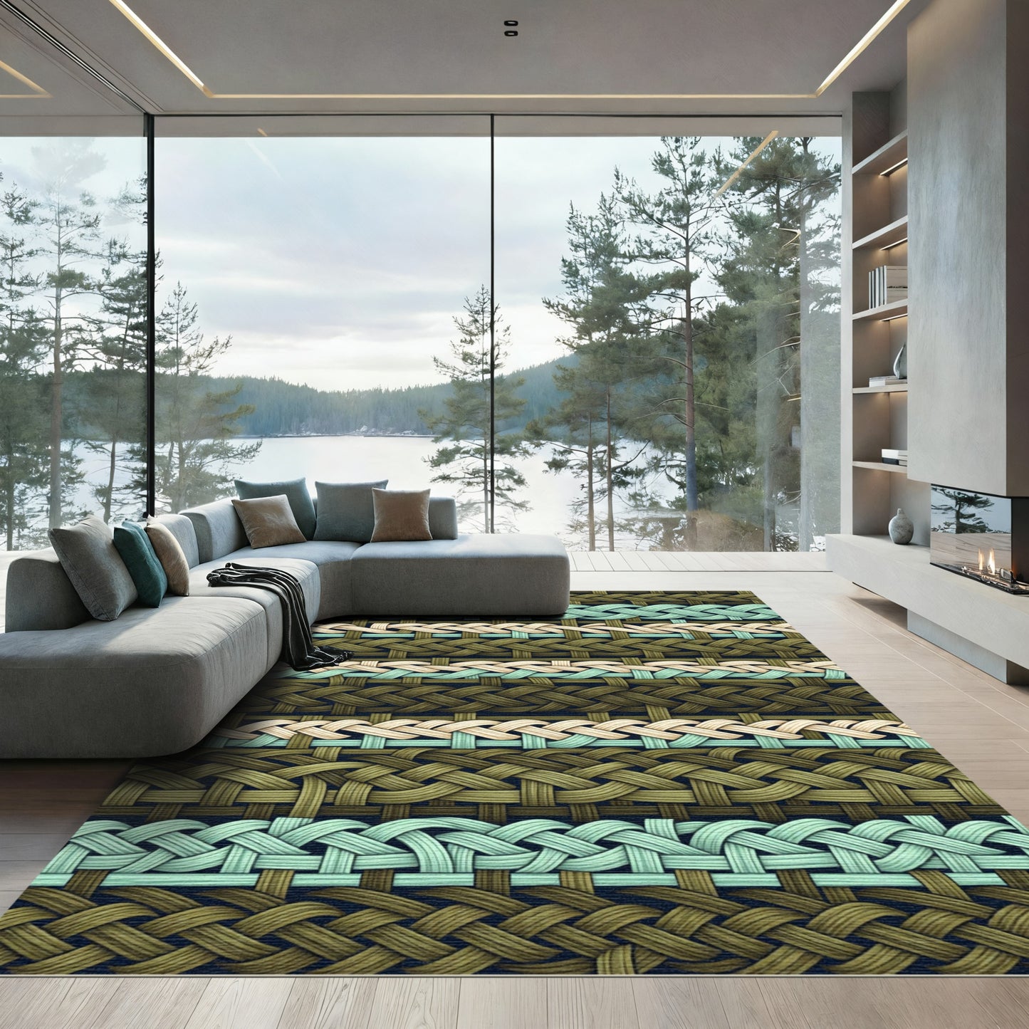 Woven Sage and Cream Braided Texture Rug