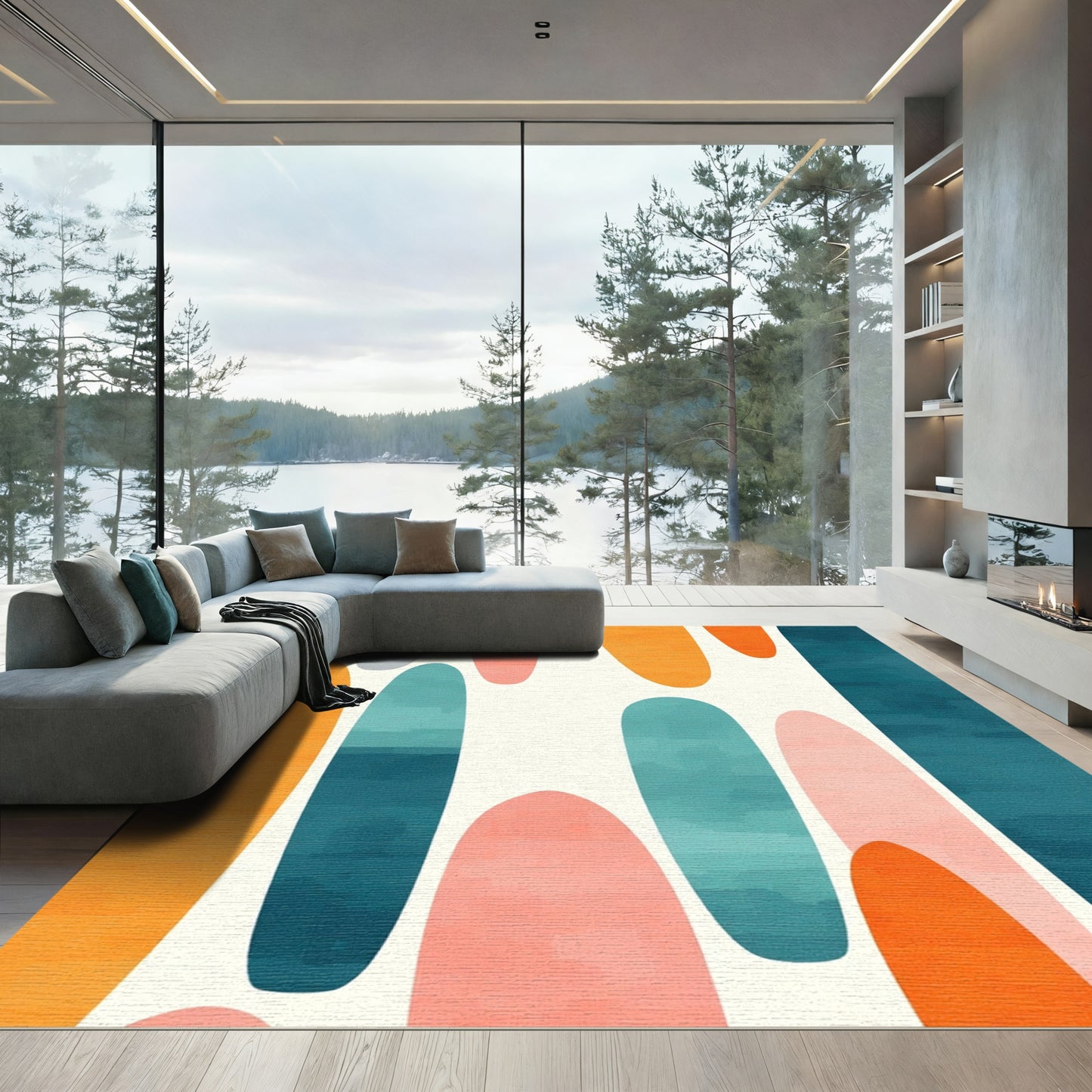 Abstract Teal Orange Pink Ovals Rug