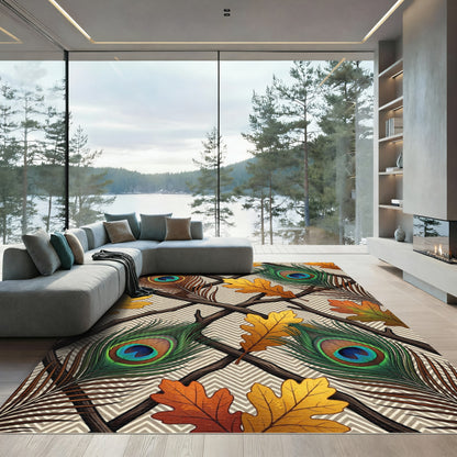 Autumn Oak Leaf and Peacock Feather Rug
